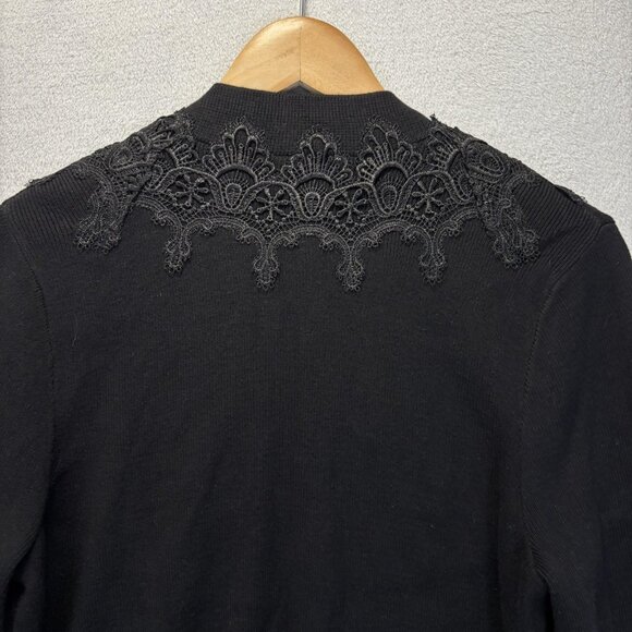 Chico's 2 Embellished Cardigan Sweater (Large) Black Velvet Beaded Lace Jacket - Picture 13 of 13